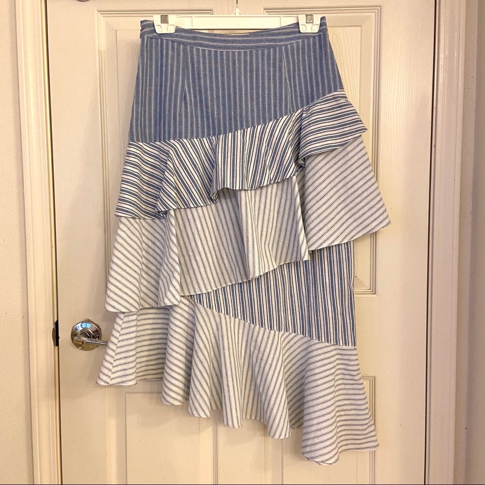 Asymmetrical Striped Ruffle Skirt